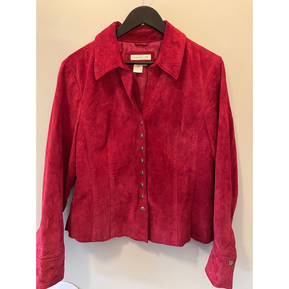 Vintage Coldwater Creek Women's Red Suede Leather Button Front Jacket Size L